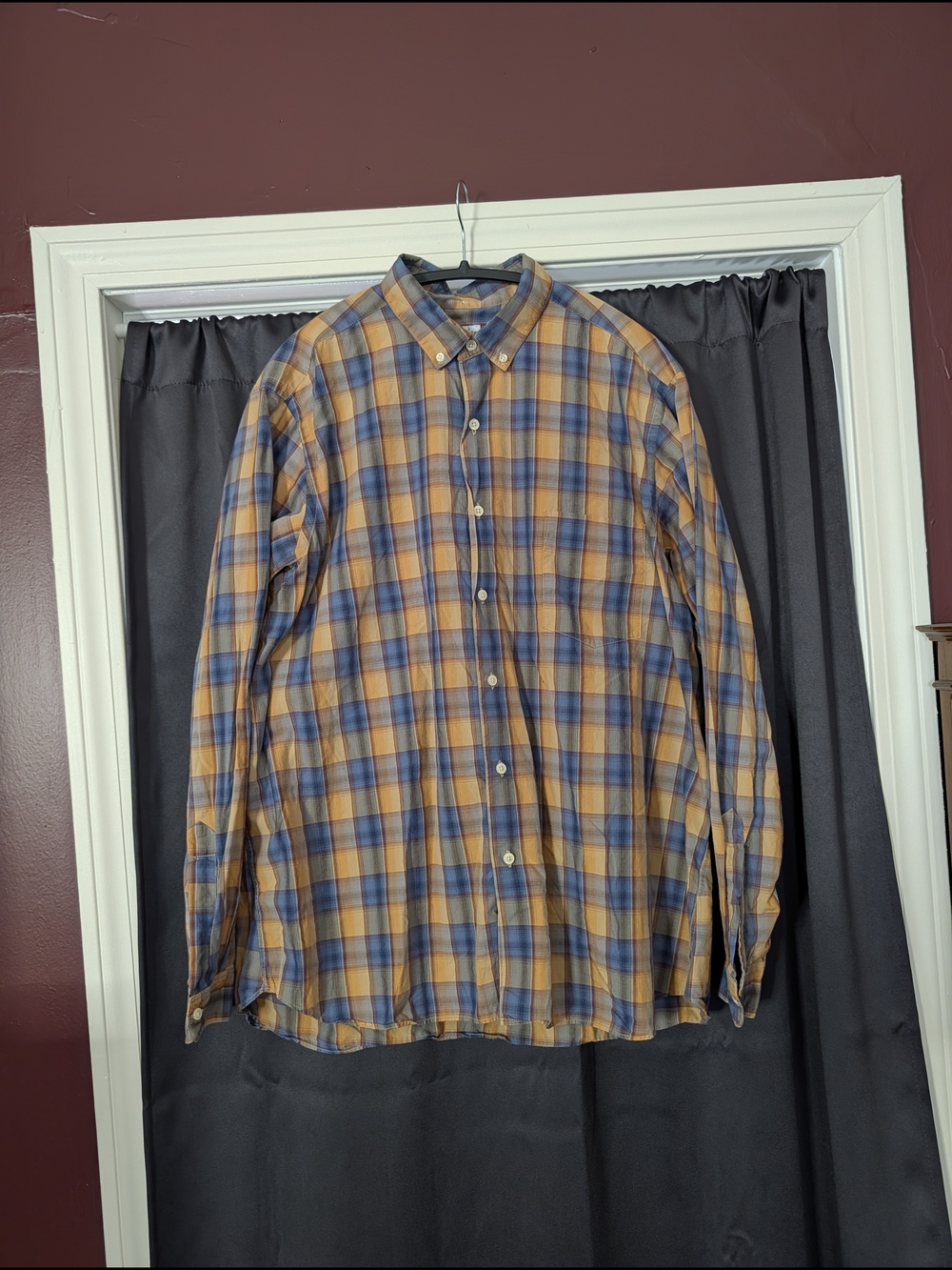 Steven Alan Plaid MiUSA Orange and Blue Button-Down Collar Pocket Shirt L